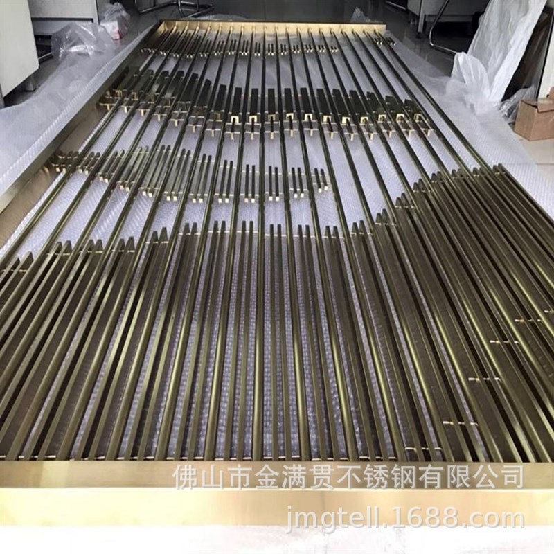 现代简约 雕刻镂空不锈钢屏风隔断 酒店大厅竖条花格装饰制作