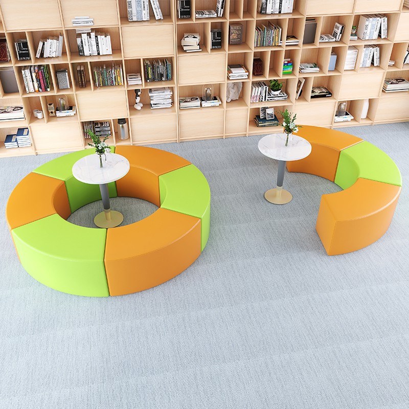 幼儿园培训机构大厅办公室公司接待会客商务区创意弧形沙发凳组合
