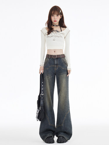 Vfvk女士靴型牛仔裤夏季薄宽松宽松阔腿裤美国覆古娇小裤为妇女