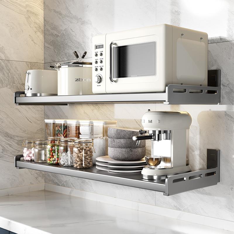 厨房置物架免打孔壁挂式调味料上墙家用微波炉架枪灰多功能收纳架