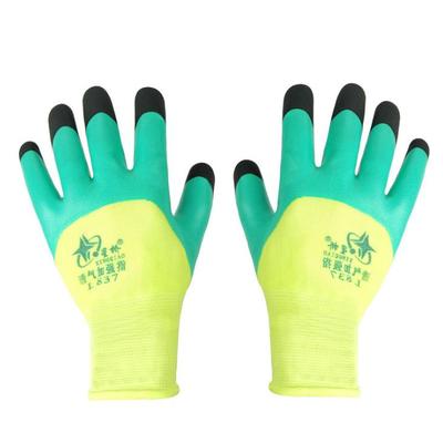 星桥L835黑绿色L837十三针浸胶手套工地建筑干活保护劳保涂胶发泡
