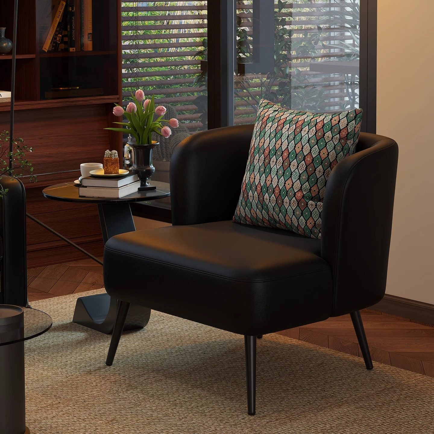 单人沙发椅中古风家用客厅阳台卧室小沙发简约酒店轻奢高级感沙发