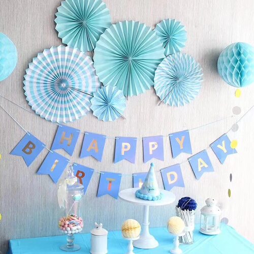 生日快乐三角旗happy birthday字母鱼尾彩旗铝箔派对装饰布置用品