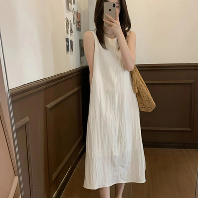 法式气质欧诺风棉麻白色连衣裙女