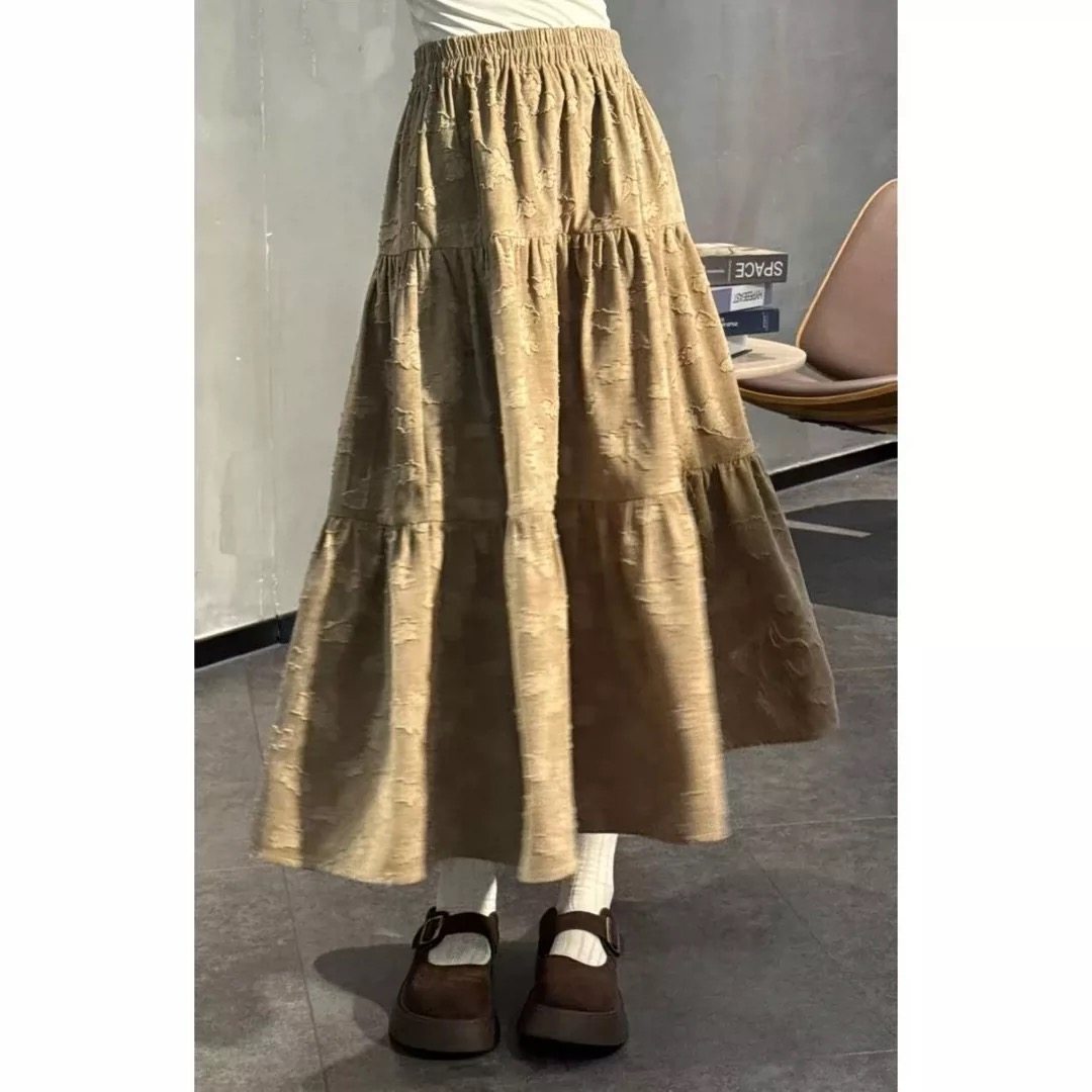 秋冬新款文艺复古百搭款式松紧腰加厚2025显瘦ins高腰A字半身裙,女装/女士精品,半身裙,淘宝优惠券,粉丝福利购,淘宝优惠卷