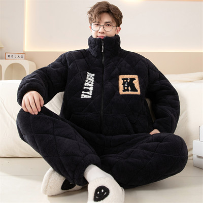 男士连帽三层加厚夹棉