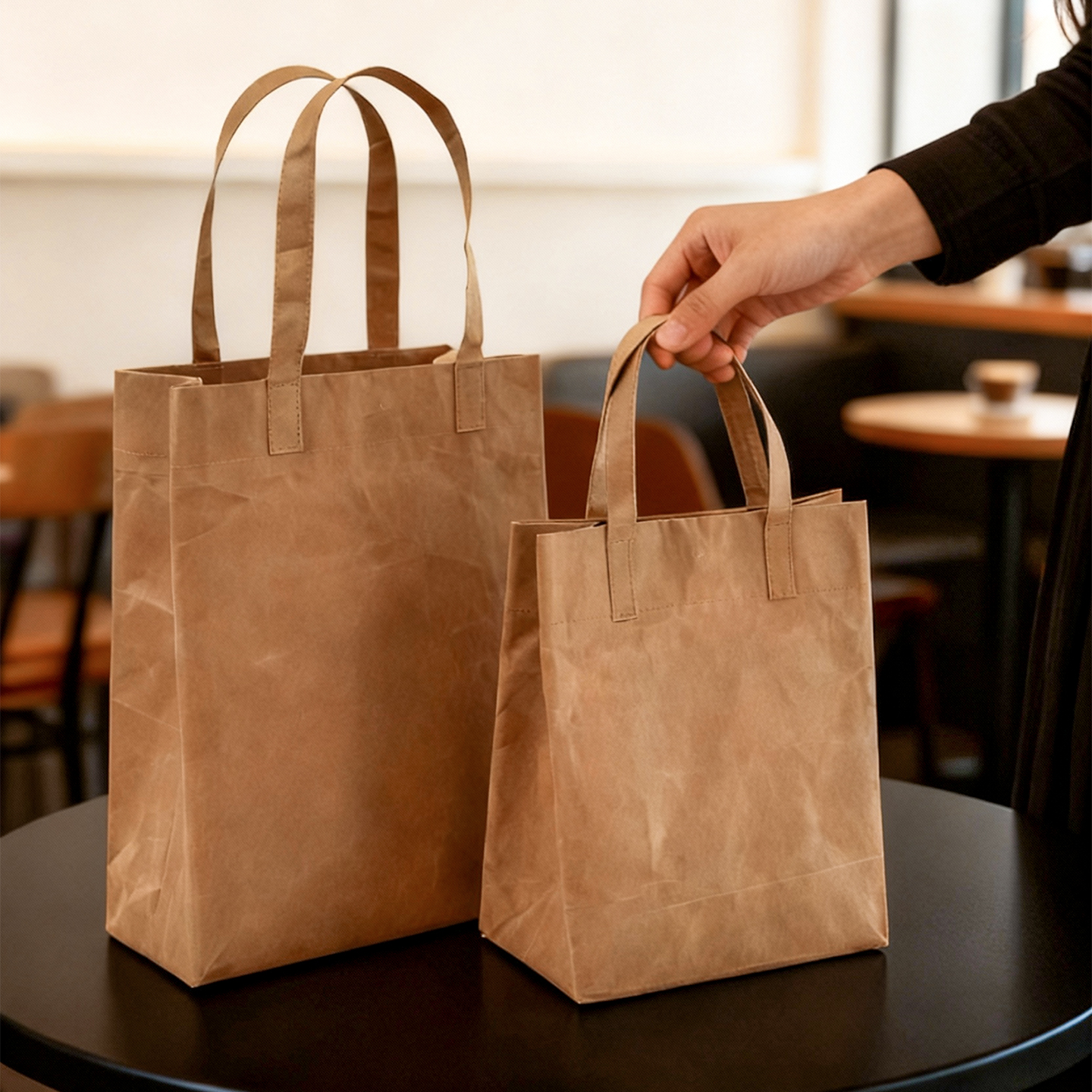 简约牛皮纸手提袋女百搭防水小众日系环保购物袋大容量便当饭盒袋