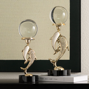 步步高升高档水晶球海豚轻奢高级感小众客厅酒柜桌面摆件乔迁礼物