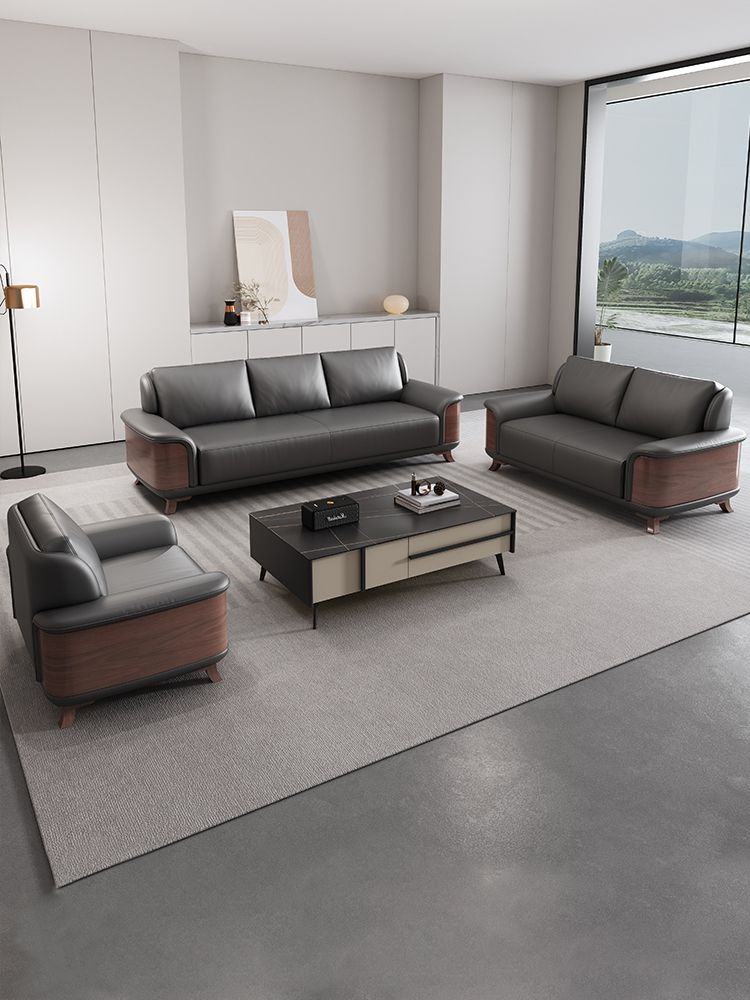 办公室商务沙发接待贵宾洽谈茶几组合休息区会客简约现代真皮直排