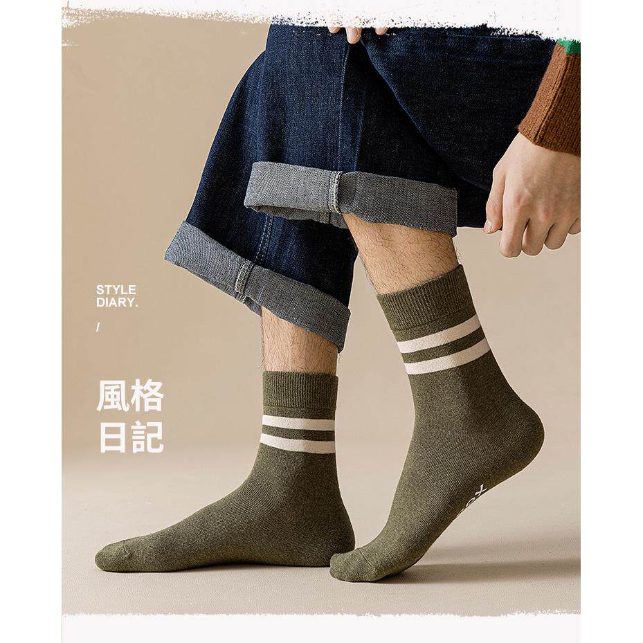POT春中筒袜男秋臭冬防吸汗长袜ins潮棉线二杠日系秋士袜男子
