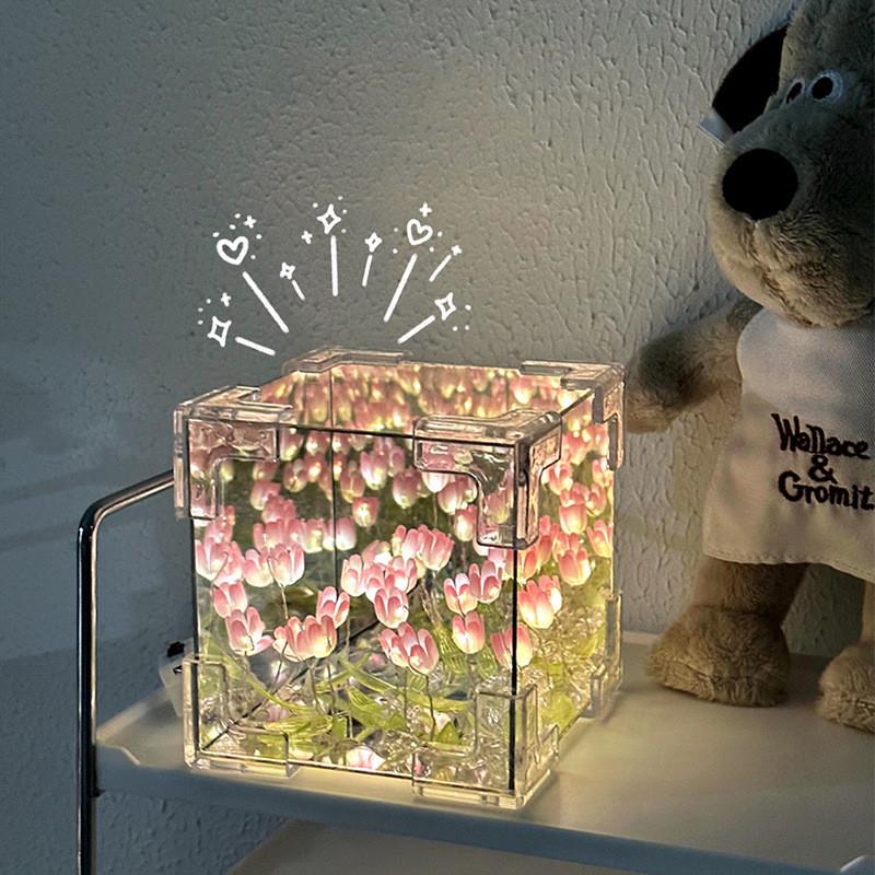 女生七夕花海魔方郁金香小夜灯diy材料包创意小玩具