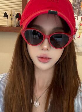 2025新款红色边框太阳眼镜覆古猫眼夏日防晒抗UV遮阳高级感太阳眼