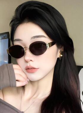 茶色太阳眼镜女2025新款高级感抗UV太阳眼镜覆古金属老钱风时髦潮