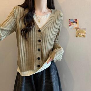 高级感假两件针织打底衫女秋冬2025新款毛衣洋气春装内搭外穿上衣