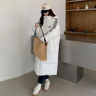 羽绒棉服女2025新款冬季爆款三条杠学生棉袄外套长款过膝羽绒棉衣