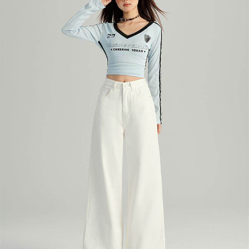 白色阔腿宽松直筒裤春夏季新款梨形身材高腰遮胯显瘦牛仔裤女薄款