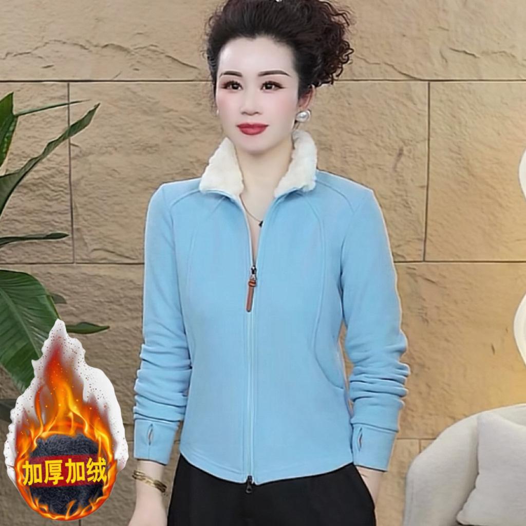 加绒加厚毛领半拉链立领卫衣女