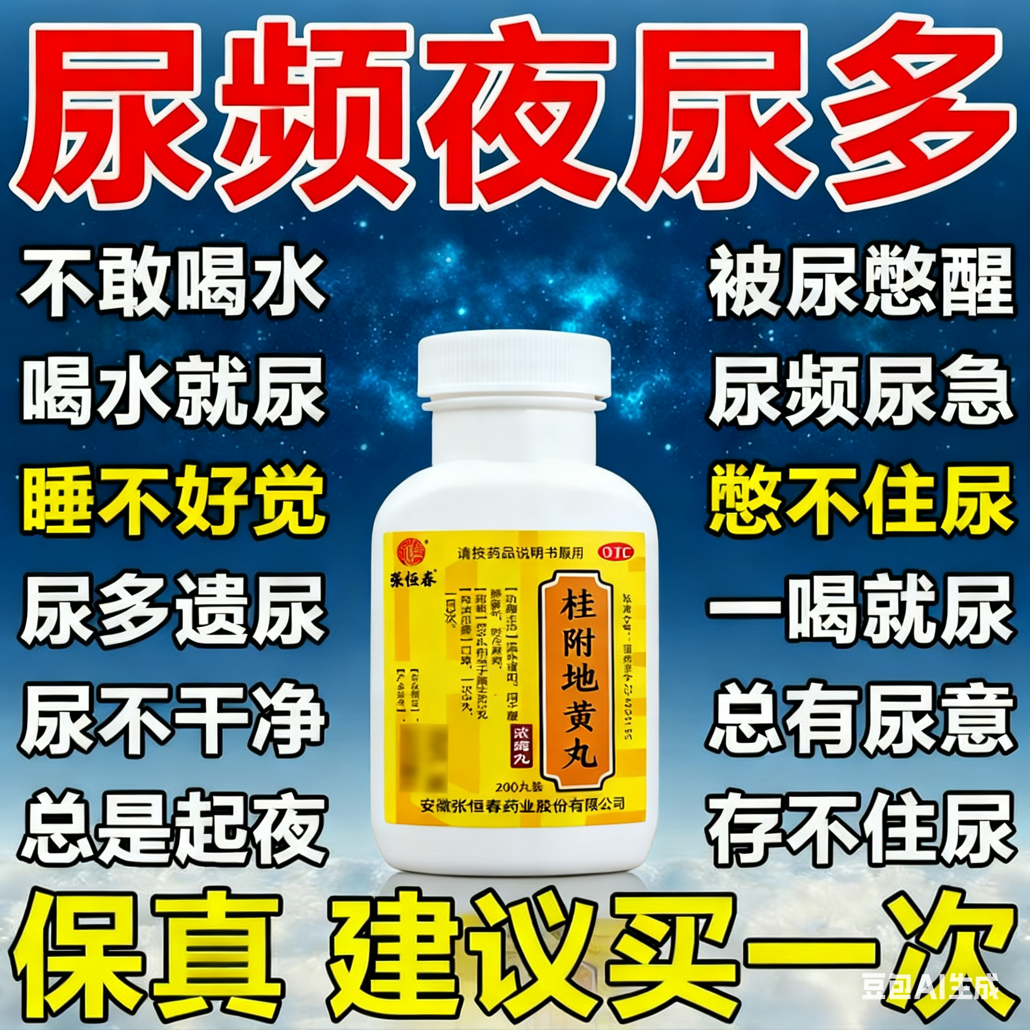【张恒春】桂附地黄丸200丸*1瓶/盒尿频尿急夜尿多小便次数多男女漏尿用吃什么药