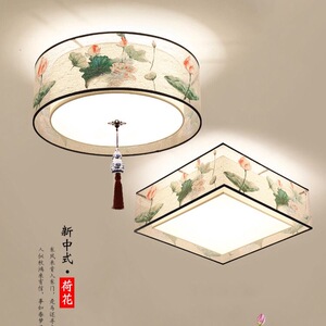 新中式吸顶灯方形现代简约创意中式卧室灯LED圆形书房灯具中国风
