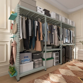 峰阳灰绿色金属衣架落地下空式 卧室家用钢制c1洞洞板货架挂衣柜m1