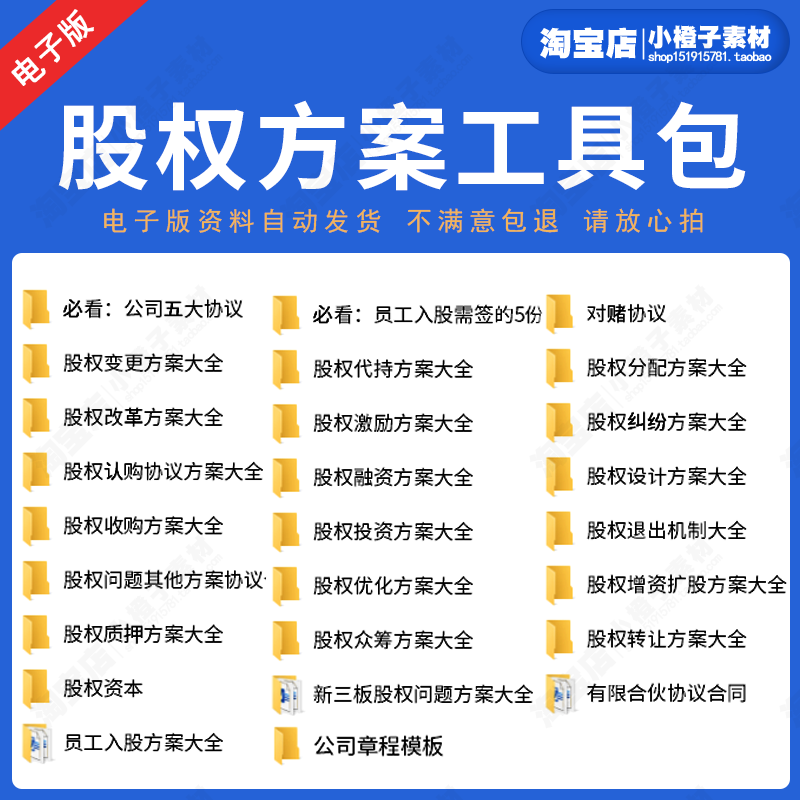 股权方案工具包股权架构设计股东合作激励分配协议公司章程模板