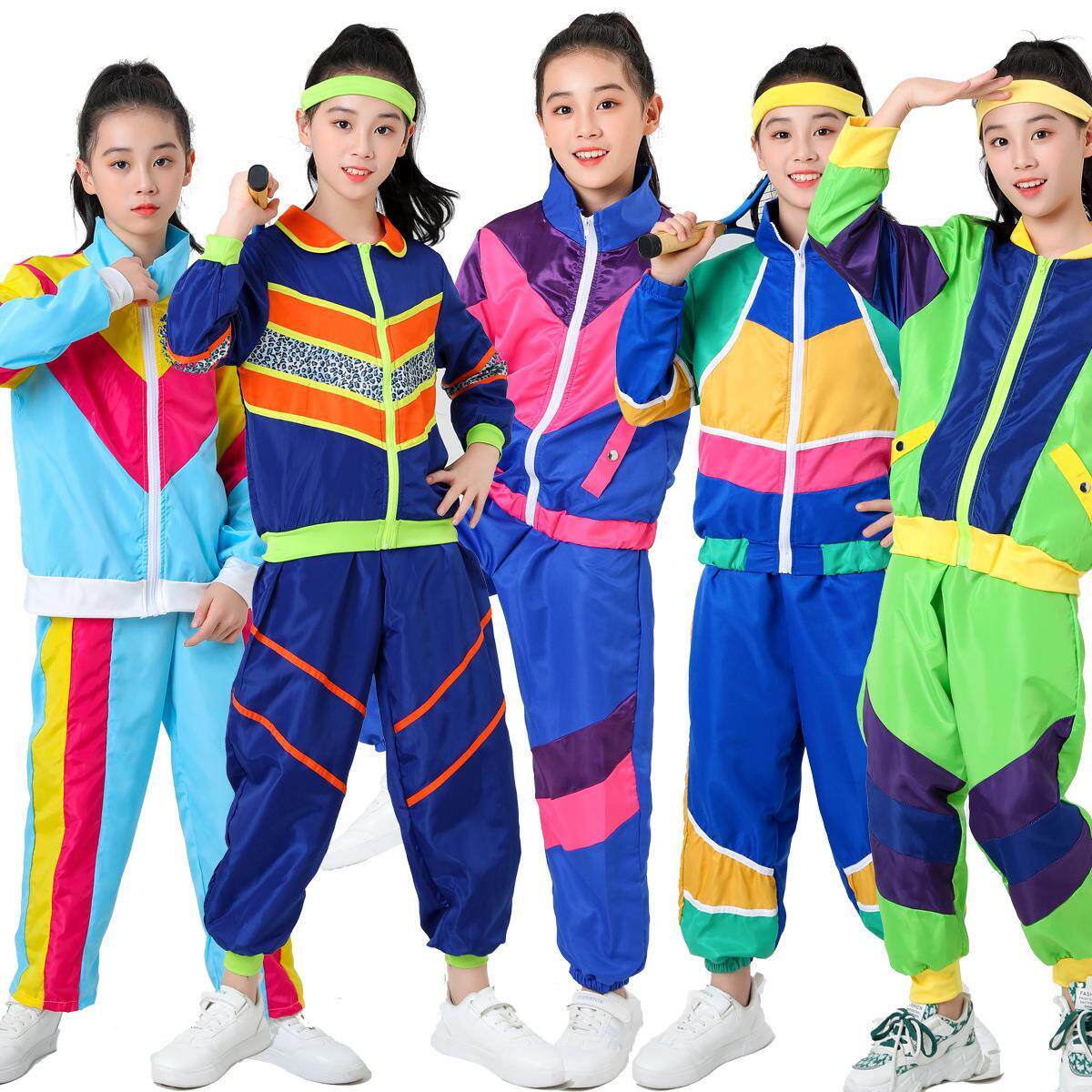 迪斯科服装disco亚马逊男女童演出服 舞蹈运动嘻哈服三色跨境
