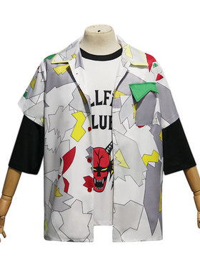 怪奇物语4cos服 Stranger Things S4地狱火俱乐部T恤 达斯汀衬衣