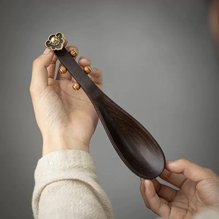黑檀木琵琶茶勺功夫茶具家用功夫泡茶工具茶道零配件实木茶匙茶铲