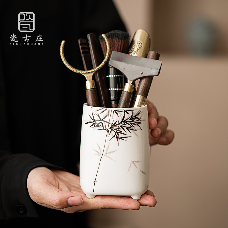 陶瓷手绘茶道六君子套装茶具配件大全家用高档茶刀茶夹刷泡茶工具