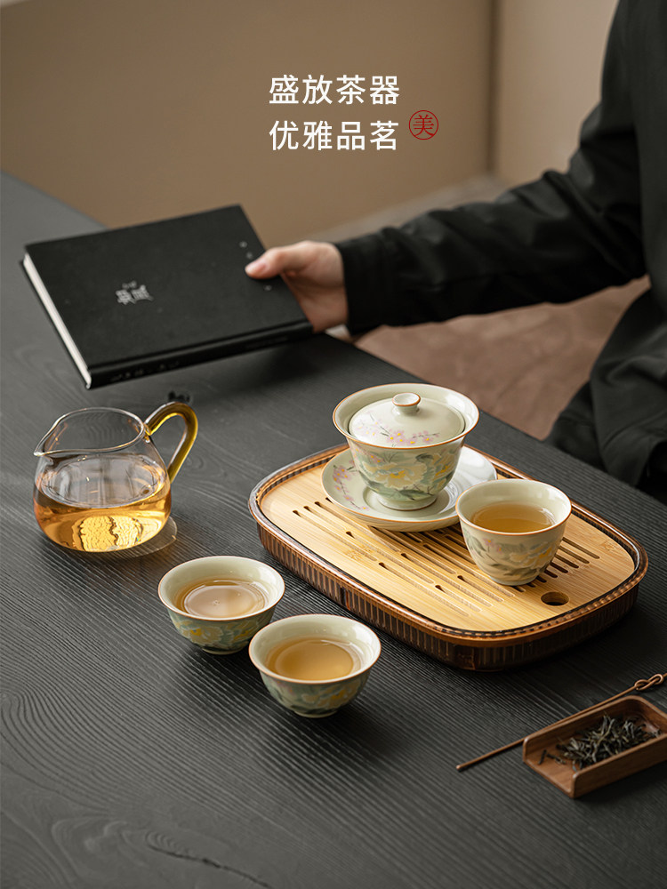 瓷古庄 汝窑茶具小套装2025新款女士精致一人功夫盖碗茶杯茶盘