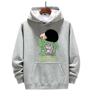 ins日系超火蜡笔小新动漫印花衣服连帽卫衣男女休闲上衣加绒外套