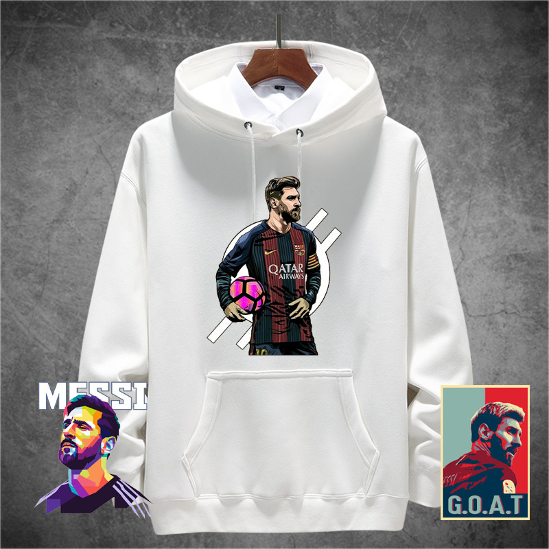 巴塞罗那10号纪念足球 巴萨梅西连帽卫衣男女休闲上衣潮外套衣服