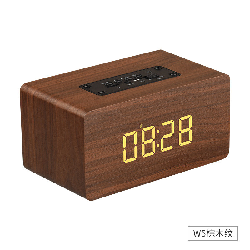 W5C木质时钟音箱10W立体重低音复古无线蓝牙插卡便携式闹钟音响