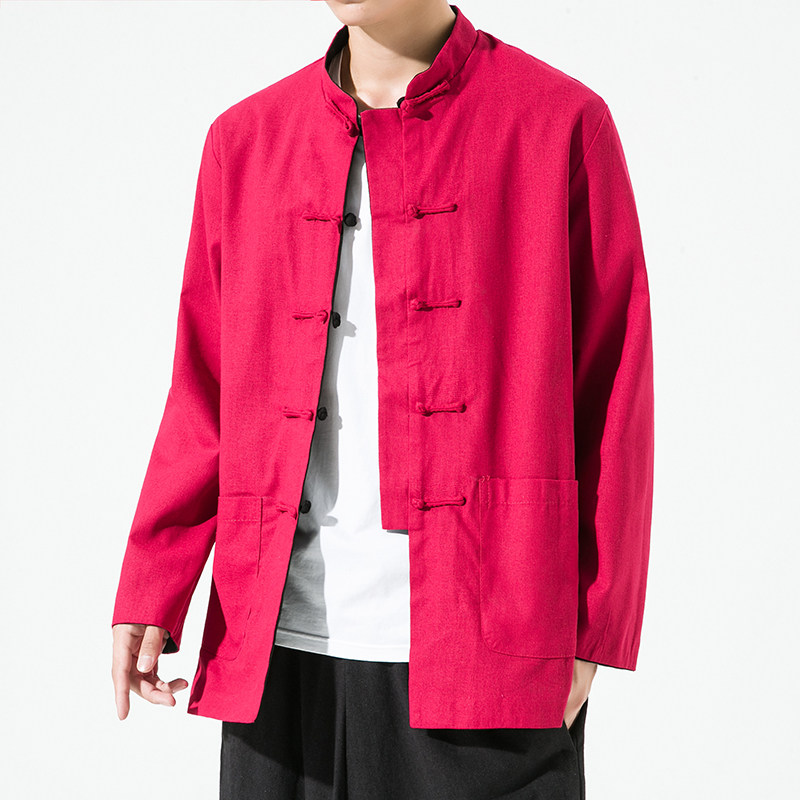중국 스타일 개선 HANFU 가역 당나라 정장 탑 남성 복고풍 단추 재킷 셔츠 느슨한 다목적 캐주얼 재킷