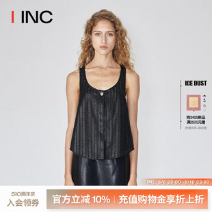 IINC DUST设计师品牌 24SS新款 ICE 浮雕刺绣PU单扣马甲上衣女