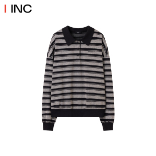 女25FW秋冬新款 POLO衫 翻领撞色百搭打底上衣IINC 条纹长袖 ICEDUST