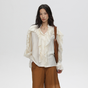 RECTO 設(shè)計(jì)感寬松休閑上衣女IINC 女春夏新款 25SS波浪抽皺流蘇襯衫