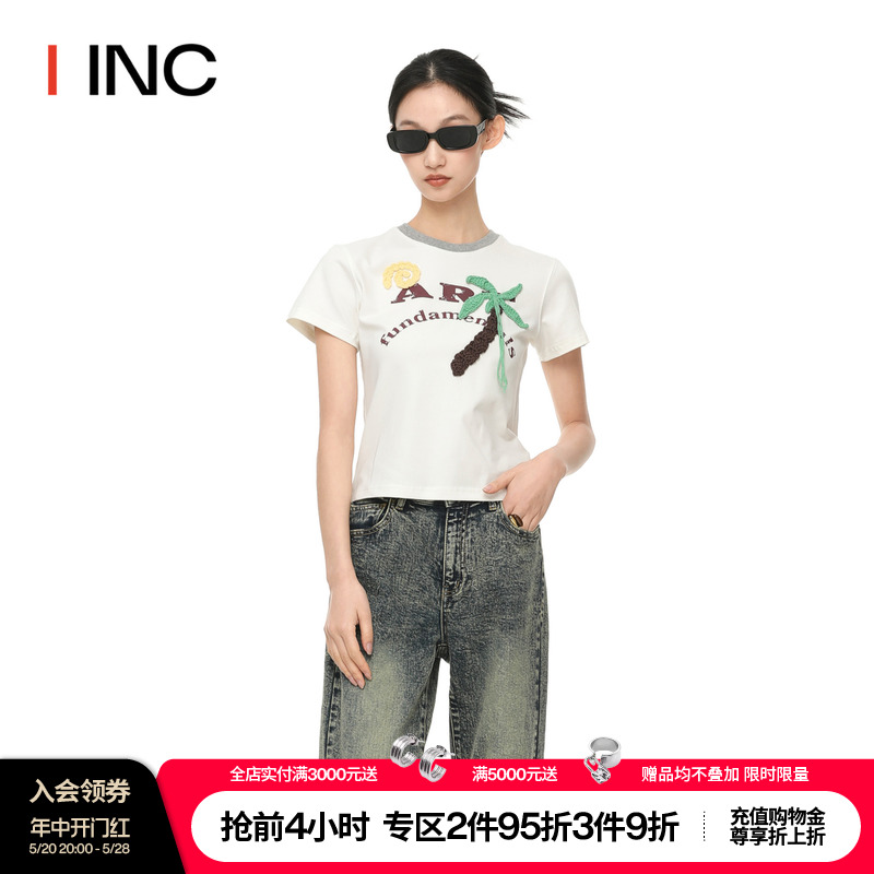 【kijun设计师品牌】IINC 24SS新款绣花图案短袖T恤打底短上衣女