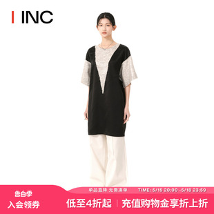 IINC 设计师品牌 中长连衣裙女 MM6 23AW秋冬拼接圆领短袖