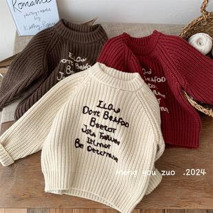 印花字母针织毛衣童装韩系英文简单款韩版宝宝洋气三个院潮流痞帅