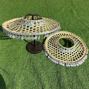 竹编舞蹈斗笠帽子成人儿童傣族表演古风拍摄道具空心亮片斗笠草帽