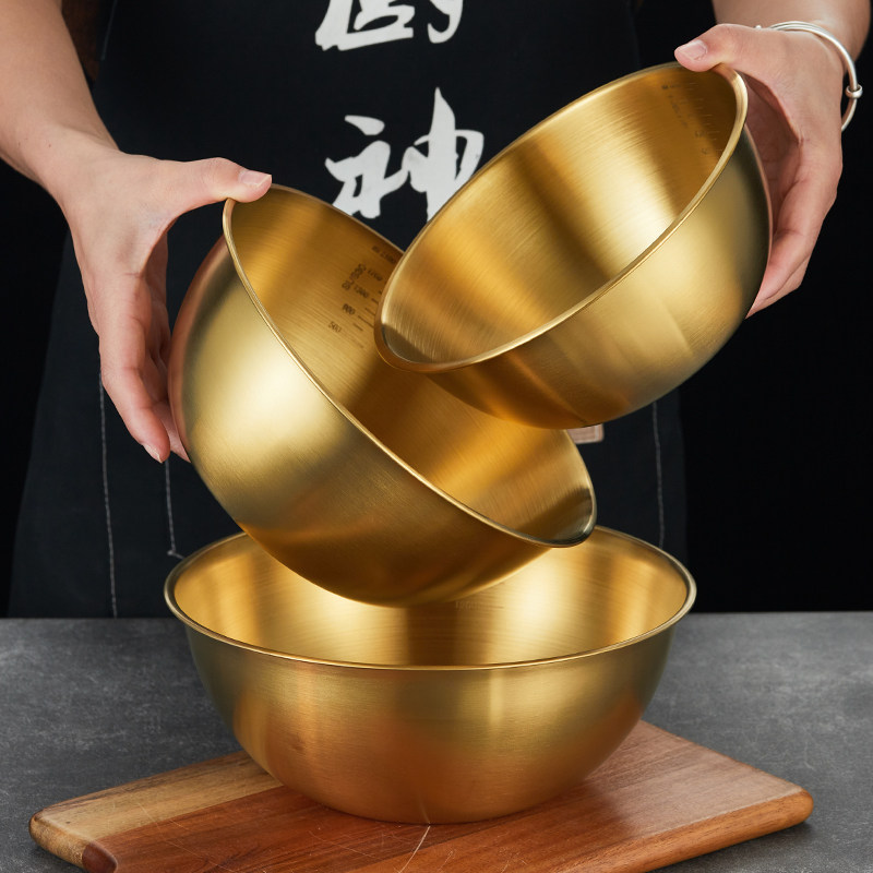 韩式不锈钢冷面碗带刻度沙拉碗