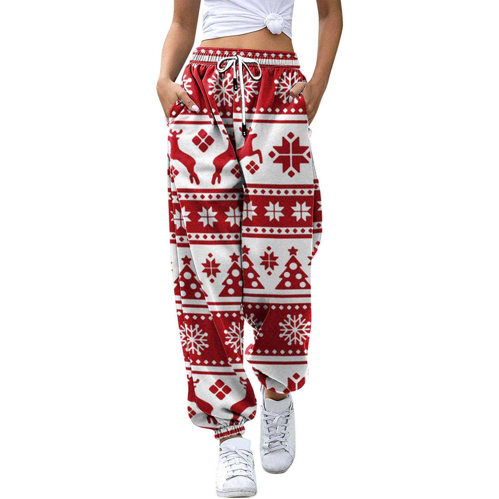 Christmas Pants For High Pockets Trousers Bottom Fit Jogger