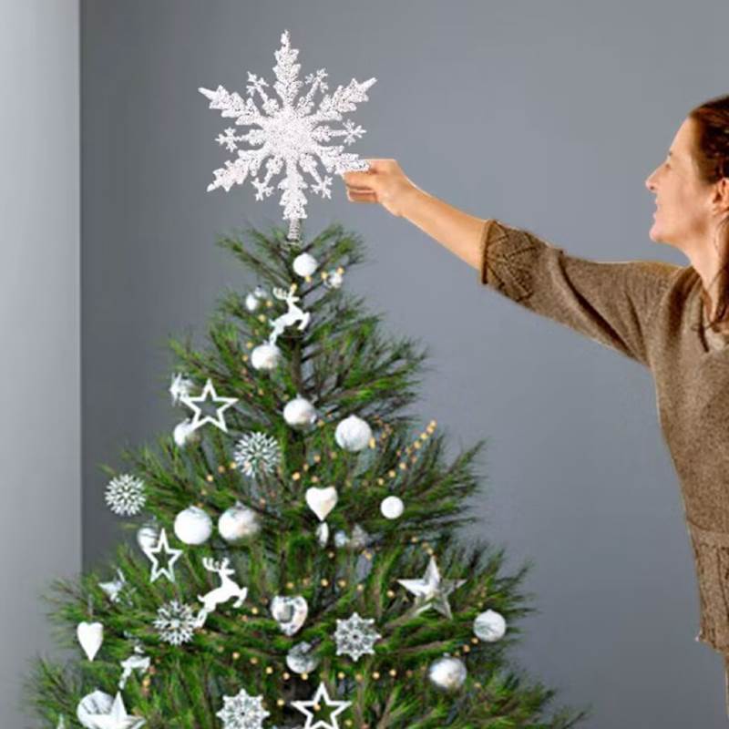 Christmas Tree Top Glitter Gold Silver Star Xmas Tree Snowfl