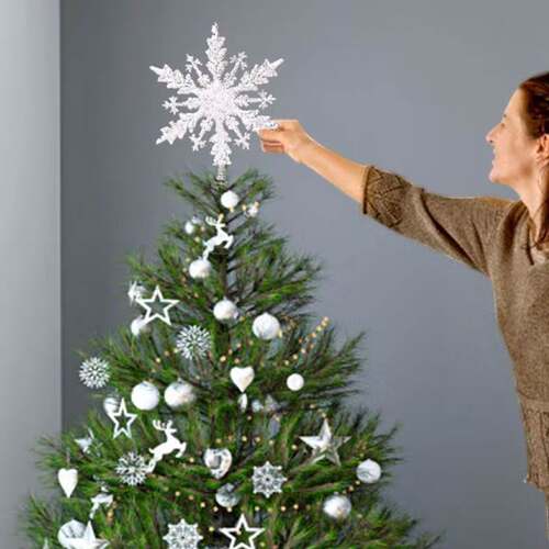 Christmas Tree Top Glitter Gold Silver Star Xmas Tree Snowfl