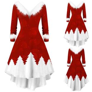 Fashion Spliced Christmas Dress Women Winter Furry Plush