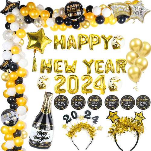 New Year 2024 Decorations Gold Happy New Year Foil Balloons