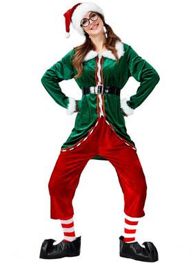 Women Santa Elf Christmas Green Claus Costume Clown Outfit