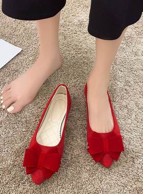 women Bowknot flat shoes wedding shoes big size 43蝴蝶结单鞋