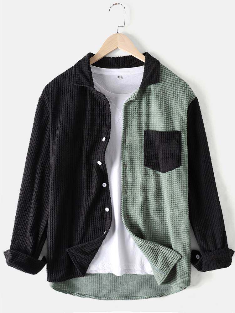 Men's shirt casual color matching loose corduroy long sl